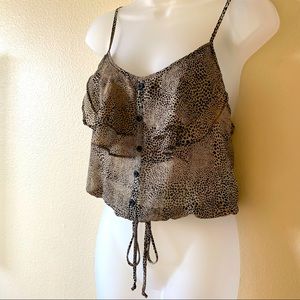 Mind Code - Animal Print Cinch Waist Sheer Cami Flounce Top - Sz. S